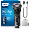 Philips rasoio elettrico serie 3000 - Rasoio elettrico Wet & Dry per uomo con tecnologia SkinProtect, colore Dark Moon, rifinitore a scomparsa, rasoio cordless (modello S3145/00)