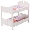 roba Letto a Castello per Bambole Fienchen - Divisibile in 2 Lettini per 2 Bambole - Biancheria da Letto con Motivo a Cuore Incluso - MDF Laccato Bianco