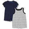 Amazon Essentials Set Tutina Senza Maniche E A Maniche Corte Unisex - Bimbi 0-24, confezione da 2, Blu/Righe, 0 mesi