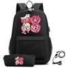 LKY STAR Anime Hazbin Hotel Zaino con Astuccio 2Pcs per Ragazze Ragazzi Anime Angel Dust/Charlie/Lucifer Borsa per La Scuola Primaria Sets