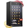 WIE Cantinetta Vino, 28 Bottiglie Cantina Vino Refrigerata, 82L Monotemperatura Cantinetta, Vetri Anti UV, Touch Control, Illuminazione LED, 5-18℃