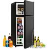 kozamas Frigorifero retrò con anta in vetro e illuminazione a LED - 92 l con congelatore (28 l), freestanding, silenzioso, regolazione temperatura, per cucina, ufficio e soggiorno, Nero