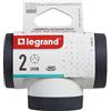 Bticino Legrand LG-694522Multi Adattatore Presa Tripla, 2 Prese Schuko Standard Tedesco, 2 Prese USB A+C, Spina Grande 16A Rotante 180°, Presa multipla su 3 Lati, Bianco e Grigio