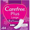 Carefree Salvaslip Plus Large Senza Profumo, Salva slip donna extra ampio con protezione 5in1 per 8h di sensazione di asciutto, Assorbenti senza profumo ultra sottili per uso quotidiano, 64 salvaslip