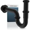 KIRCHHOFF Sifone nero lavabo, sifone in acciaio inox di alta qualità nero, scarico lavabo nero, sifone con rosetta in gomma e istruzioni di montaggio, nero