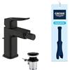 GROHE Dice Rubinetto miscelatore per bidet con piletta click-clack (S-Size 151 mm, snodo a sfera, cartuccia ceramica 28 mm, risparmio idrico, facile da installare), nero opaco, 1018772430