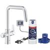 GROHE Blue Pure Start Starter Kit con Rubinetto Filtro Acqua, Bocca U, Filtro UltraSafe, Riduzione 99,999% Batteri e Microplastiche, Cromo, 30594000