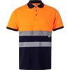 VELILLA 305513; Polo ad Alta visibilità in Cotone, Bicolore e Manica Corta; Colore Blu Navy e Arancione Fluo; Taglia L