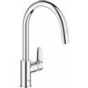 GROHE Start Edge - Rubinetto da cucina con beccuccio alto rimovibile, forma C, girevole a 360°, installazione QuickFix, limitatore di flusso ecologico), cromato, 30550000
