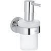 GROHE QuickFix Start, Dispenser sapone con supporto metallo e vetro, quantità di riempimento 160 ml, fissaggio nascosto, viti e tasselli inclusi, facile da montare con GROHE QuickGlue, Cromo, 41195000