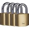 Yale Lucchetto in ottone Y110B/40/122/2 corpo 40mm, arco in acciaio, 3 chiavi, confezione da 4 lucchetti