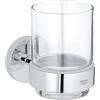 GROHE QuickFix Start, Bicchiere in vetro con supporto metallo e vetro, fissaggio nascosto, viti e tasselli inclusi, montaggio facile con GROHE QuickGlue, 106 x 99 mm, Cromo, 41194000