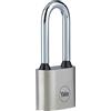 Yale Lucchetto a disco in ferro 30 mm con arco lungo Y112/30/137/1 nichelato, arco in acciaio temprato, adatto ad uso esterno