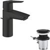 GROHE Start QuickFix Miscelatore per Lavabo con Set di Scarico a Saltarello (Taglia S 165 mm, Risparmio Idrico, Facile da Montare con GROHE QuickTool), Nero Opaco, 242092432