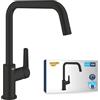 GROHE QuickFix Start, Rubinetto Miscelatore per lavello da cucina, bocca alta a U, area girevole 150°, installazione QuickMount), nero opaco, 304702430