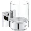 GROHE QUICKFIX Start Cube, bicchiere in vetro con supporto, Installazione a vite o con colla, Cromo, 41097000