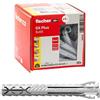 Fischer 50 Tasselli Lunghi SX Plus 8x65 mm per Muro Pieno, Mattone Forato, Muratura, Calcestruzzo, per il Fissaggio di Lampadari, Mobili, Pensili, Mensole, 568108