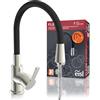 EISL Flexo NI186FLNIB-LPU - Rubinetto flessibile per lavello a bassa pressione, in acciaio inox/nero, con tubo soft touch, girevole a 360 gradi, rubinetto da cucina flessibile