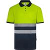 VELILLA 305533; Polo poliestere riciclato bicolore manica corta nastro segmentato; colore blu navy e giallo fluoro; taglia S, Blu Navy E Giallo Fluoro, S
