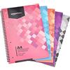 Amazon Basics Taccuino con Rilegatura a Spirale, 70 Fogli/140 Pagine, A4, 90 GSM, Confezione da 5, Colori Assortiti