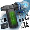 PORTENTUM 3 in 1 Aria compressa elettrico 180 km/h - Aspirapolvere auto 25 kPa - Torcia LED doppia - Set da 25 con 6 ugelli e 13 spazzole - Soffiatore a batteria fino a 115 min