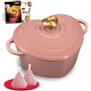 OVERMONT Cocotte a Cuore per Stufare in Ghisa Smaltata, 1,9 L, Rosa Rosato | Con coperchio e ricettario; ideale per cuocere al forno, brasare e arrostire; elegante regalo per matrimoni e feste.