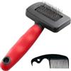 Ferplast Spazzola Cardatore per Cani - Pelo Medio e Lungo - Setole Inclinate e Testine Arrotondate, Acciaio Inox - Impugnatura Ergonomica Morbida - Pettine Extra Incluso - Misura S, Rosso