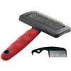 Ferplast Spazzola Cardatore per Cani - Pelo Medio e Lungo - Setole Inclinate e Testine Arrotondate, Acciaio Inox - Impugnatura Ergonomica Morbida - Pettine Extra Incluso - Misura L, Rosso