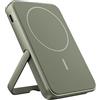 Fresh 'n Rebel Powerbank Magnetico Senza Fili 5000mAh, compatibile con MagSafe, Ricarica Rapida PD 20W, porta USB-C (in/Out), per iPhone 17/16/15/14/13/12, Portatile, con Supporto (Dried Green)