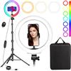 MICCYE Ring Light con Treppiede e Supporto 10 RGB Selfie | Anello Luce dimmerabile, altezza 180cm, con borsa & telecomando Bluetooth, alimentazione USB