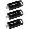 PNY Pack de 3 Clés USB 3.2 Elite™ Type-C® 128 Go - Jusqu'à 120 Mo/s en Lecture et Jusqu'à 10 fois Plus Rapide en Écriture que l'USB 2.0, Connecteur Type-C, Design fiable, durable et portable