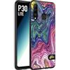 CUSTOMIZZA - Custodia cover nera morbida in tpu compatibile per Huawei P30 LITE colorata fantasia vortice marmo arcobaleno rosa blu fucsia
