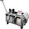 Umelee Trasportino per 2 Gatti/Cani, con 2 Cabine + 4 Ruote + Manico Telescopico, Trasportino Pieghevole per Gatto Grande fino a 20 kg, Ideale per Visite Veterinarie, Viaggi in Auto (Grigio)