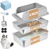 Homegroove Lettiera in acciaio inox con setaccio per pellet di pino, 60 cm x 40 cm x 30,5 cm H Contenitore per lettiera con coperchio per gatti interni, setaccio a pellet in metallo con paletta in