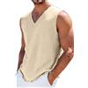 Generic T-shirt da uomo con scollo a V senza maniche in cotone e lino casual estivo gilet da spiaggia vestibilità ampia canotte con bordo grezzo traspirante leggero camicie muscolari