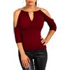 EMOTTOS Top Donna Unico con Maniche a 3/4, Maglietta Casual Allentata con Collo a V e Catena Mobile, Top Tunica con Maniche Lunghe a 3/4, T-Shirt Pullover(Red-S)