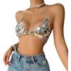 ITODA Top corto da donna con paillettes e scollo a V, sexy, con glitter, senza maniche, con catena scintillante, per estate, spiaggia, paillettes, schiena scoperta, per feste, night club, festival