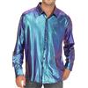 Generisch Camicia olografica, metallizzata, da uomo, a maniche lunghe, con bottoni, per discoteca, per il tempo libero, per la danza, per il carnevale, per il clubwear