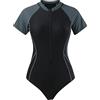 KBOPLEMQ Muta corta in neoprene, da donna, girocollo, traspirante, nero, a maniche corte, senza maniche, surf, costume da bagno intero, S nero., L