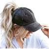 Eohak - Cappellini baseball per coda di cavallo, da donna, look invecchiato, per chignon spettinato, nero, 7/7 3/8