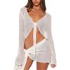 YOSUWOAI Bikini da donna, 2 pezzi, in rete, costume da bagno, protezione solare, top coperta, tunica da spiaggia, pareo trasparente e gonna poncho da spiaggia, O bianco., M