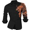 YOSUWOAI Camicia da uomo a maniche lunghe, motivo drago, camicia da lavoro, casual, slim fit, camicia, bottone, per matrimoni, feste, da uomo, comoda, morbida, a maniche lunghe, per il tempo libero
