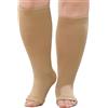 LOFIR Calze a Compressione per Uomo e Donna: Calze a Medico Compressione Graduata 20-30 mmHg Classe III Calze Elastiche Contenitivo Punta Aperta Polpaccio Spessi al Ginocchio Taglia Grande Beige 1Paia