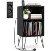 COSTWAY Supporto per Giradischi, Porta Vinili con 5 Scomparti di Archiviazione, Presa di Corrente e Porta USB e TYPEC, per Soggiorno, Camera da Letto e Ufficio, 48 x 40 x 88 cm (Nero)