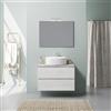 Kiamami Valentina Mobile Bagno Sospeso 80 Cm Rovere Bianco Top Beton Elba | Con lavabo in ceramica, 2 cassetti, specchio 80x60 cm, chiusura rallentata, arredo bagno moderno