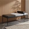 Ya-Home Panca Ingresso con Vassoio in Legno e Gambe in Metallo, Panca Camera da Letto in Pelle e Tessuto di Lino 140x55x47 cm, Grigio