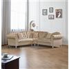 Generico Divano Chesterfield Angolare in Velluto Beige - Elegante Divano da Salotto Classico con Braccioli Imbottiti e Bottoni Capitonné - Comfort e Stile per Soggiorno