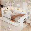Trdlpyn Divano Letto Imbottito 90x200 con letto Estraibile 90x188, Letto Singolo letto Matrimoniale con Scrivania, Pannelli Laterali con LED e Porte USB, Bianco