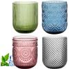 BORDEAG Set di 4 bicchieri colorati vintage, vetro colorato, 301-400 ml, multicolore, goffrato, riutilizzabile, per casa, adulti, party, cucina, bicchieri d'acqua, bicchieri colorati
