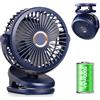 Lergas Ventilatore piccolo con clip, ventilatore USB da 10000 mAh, silenzioso, rotazione a 360°, mini ventilatore portatile, 4 velocità, ventilatore oscillante per esterni, campeggio, carrozzina, casa (blu